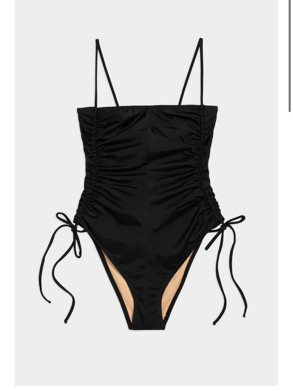 Black Ruched One-Piece Swimsuit with Side Ties